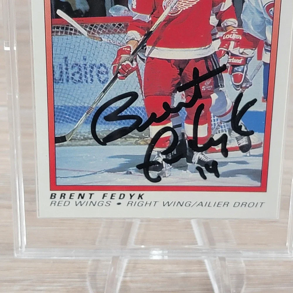Brent Fedyk O Pee Chee Premier 1991 NHL Hockey Card Autographed Red Wings